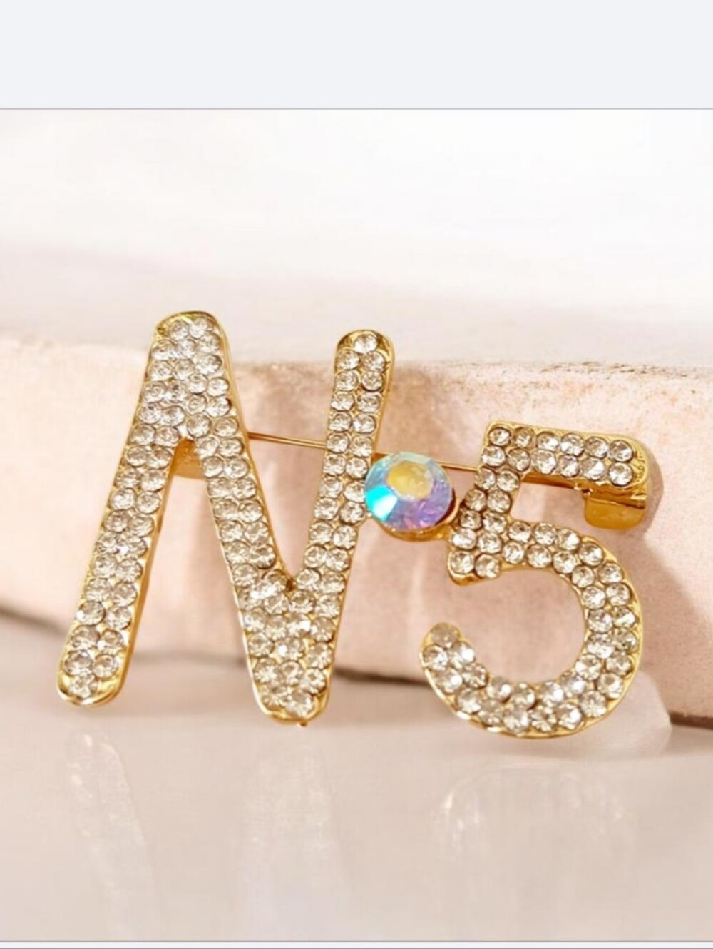 #233 Fashion Jewelry Gold Crystal N·5 Brooch Pin with Aurora Accent